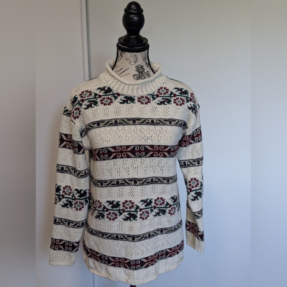 Great Lakes Country Vintage Sweater | Cream Knit Folk Eagle Pattern | Women’s S - Picture 3 of 5